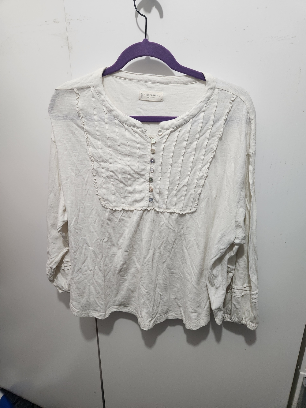 Lucky Brand White Women's Pintuck Peasant Top